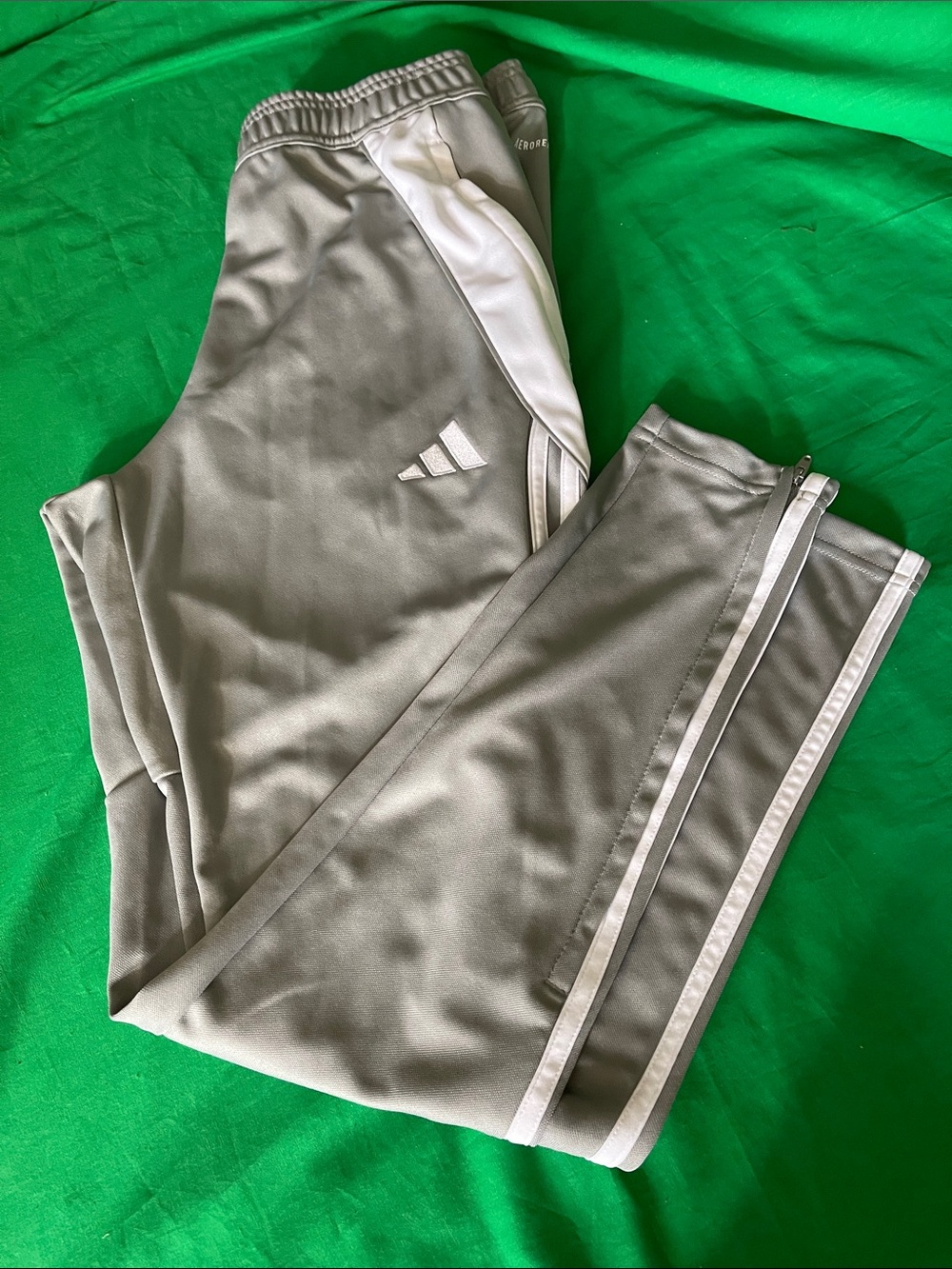 adidas Kids Light Gray Joggers with White Side Stripes